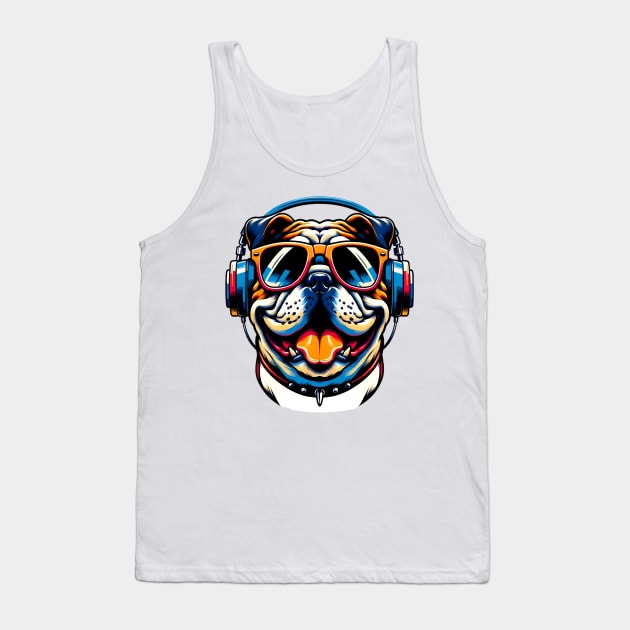 English Bulldog Smiling DJ with Groovy Vibes Tank Top by ArtRUs